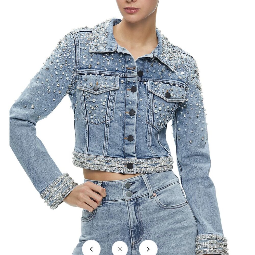 Alice and Olivia Embellished Jean Jacket Size M PERFECT GIFT FOR THE HOLIDAYS!